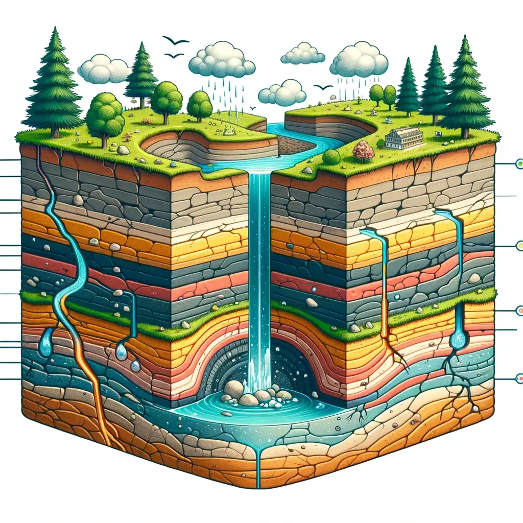 imagem ilustrativa explicando de onde vem a água do poço artesiano.